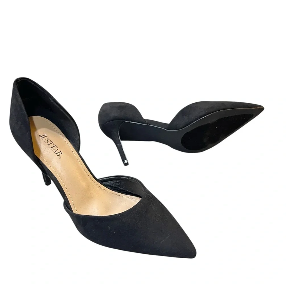 JustFab Black Suede d’Orsay Pointed Toe Heels - Picture 3 of 5